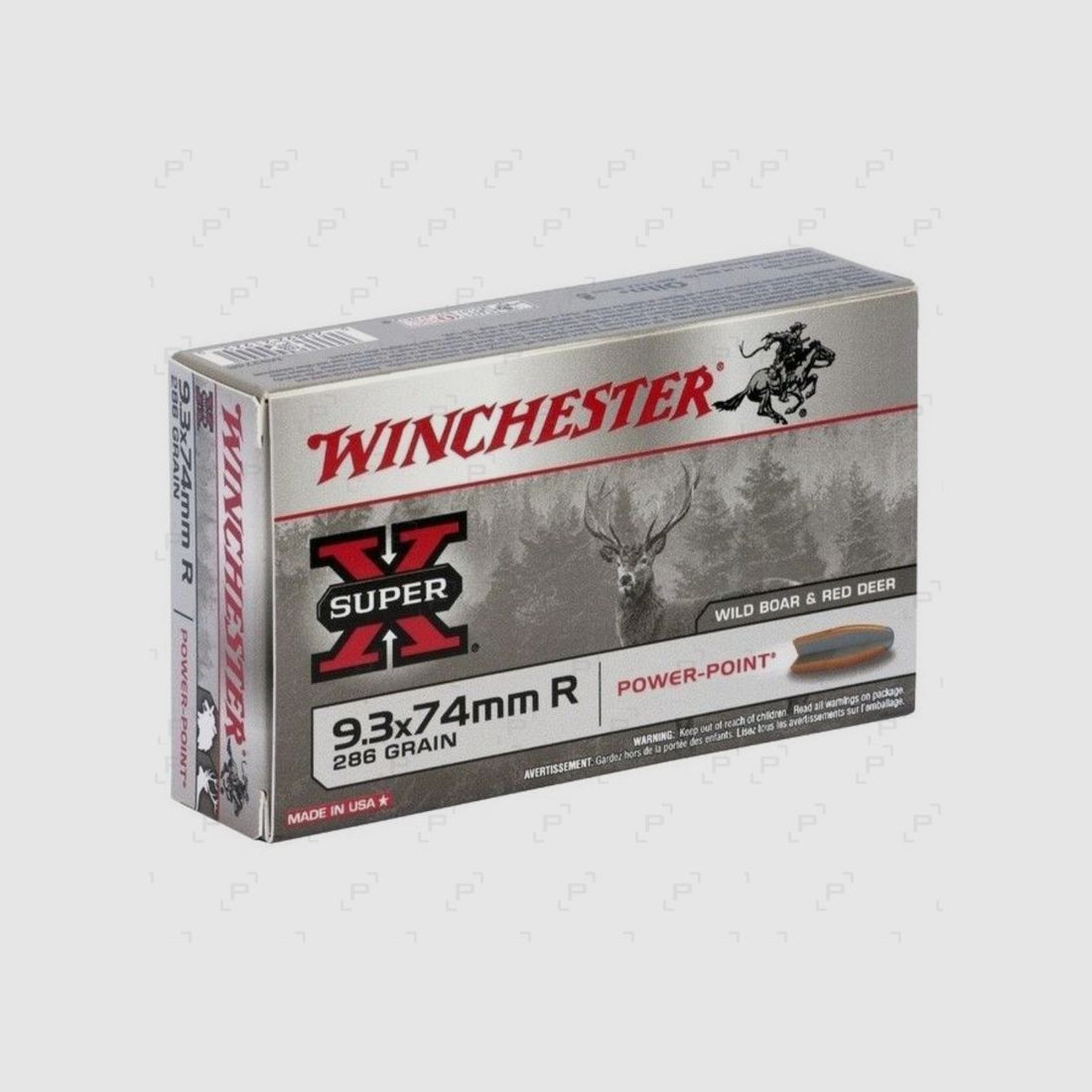 Box mit 20 Patronen für Großwild WINCHESTER POWER POINT Kaliber 9,3X74 R - 286 GR
