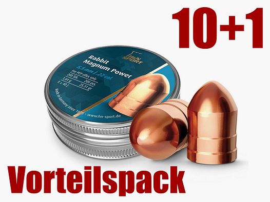 Vorteilspack 10+1 Spitzkopf H&N Diabolos Jagd Rabbit Magnum Power Kaliber 5,5 mm 1,67 g glatt verkupfert 11 x 200 StĂĽck