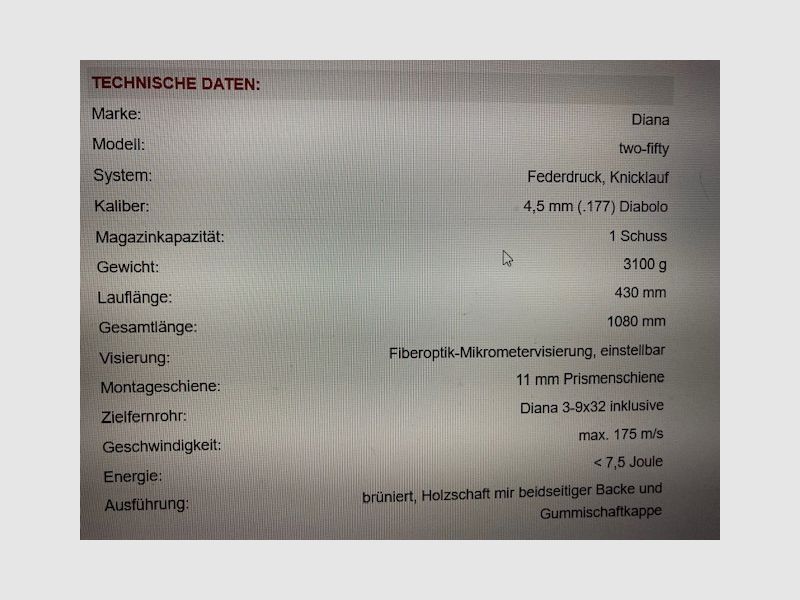 Knicklauf-Luftgewehr Diana two-fifty incl. Zielfernrohr