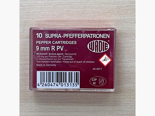 Wadie pepper cartridges caliber 9mm R PV Supra