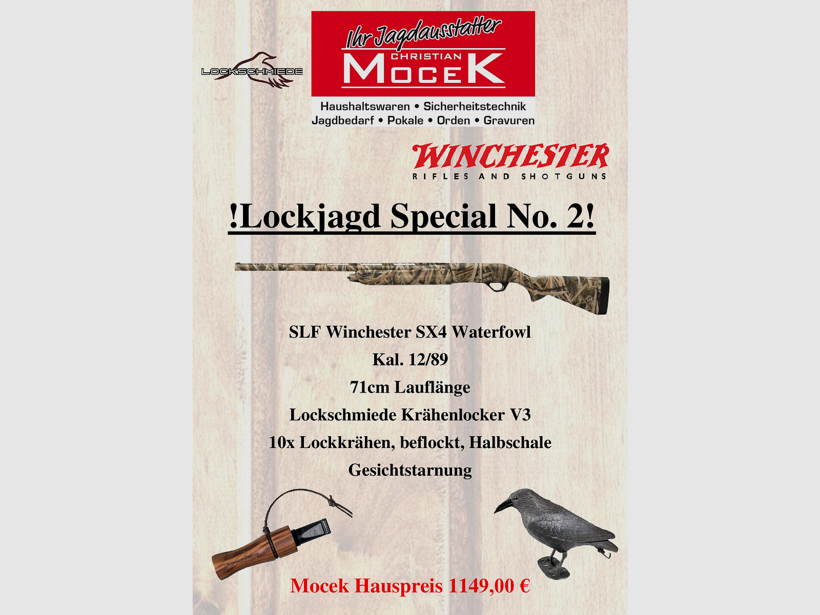 Winchester SX 4 Waterfowl, 71cm, Lockjagdspecial, inkl. Lockkrähen, Lockschmiede V3 Krähenlocker, Tarnung 