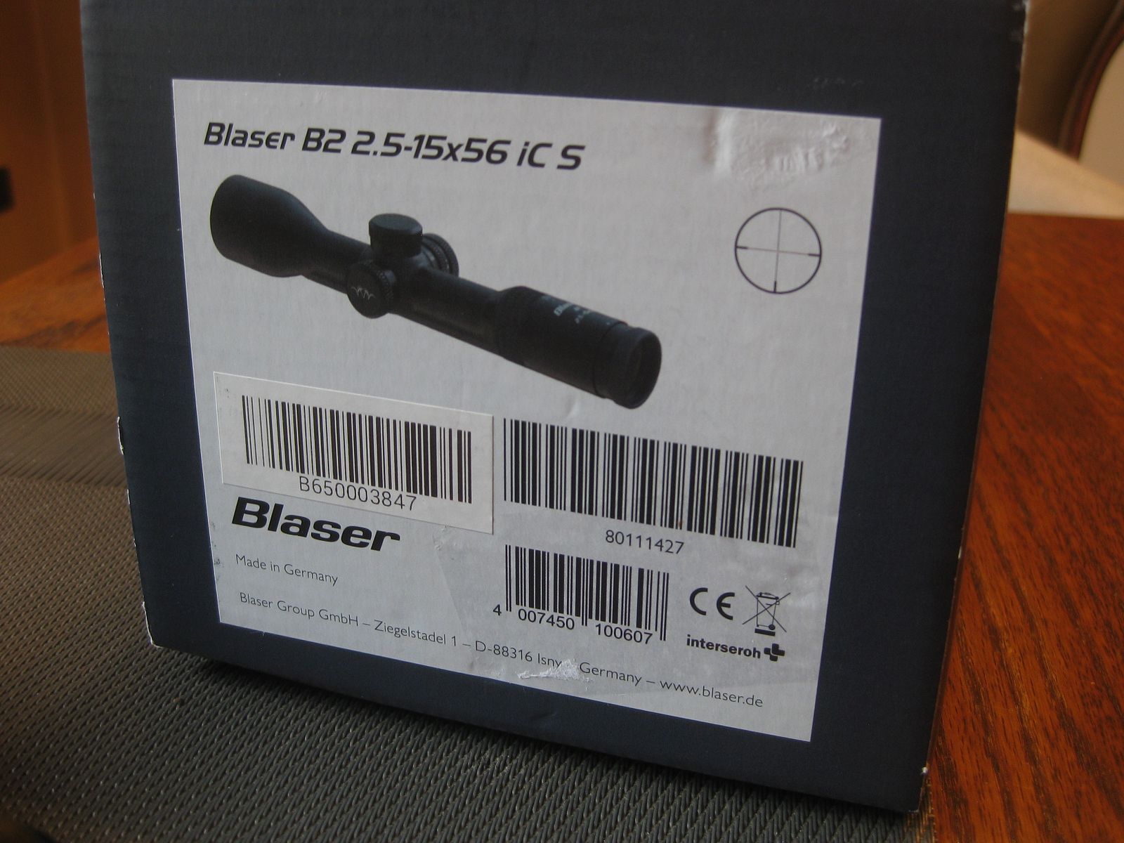 MADE IN GERMANY = "NEW" Blaser B2  2.5 - 15 x 56 iC S with ZEISS internal rail and LP reticle with automatic shut-off !! Also for Sauer-Mauser-Dentler-SteelAction etc.!