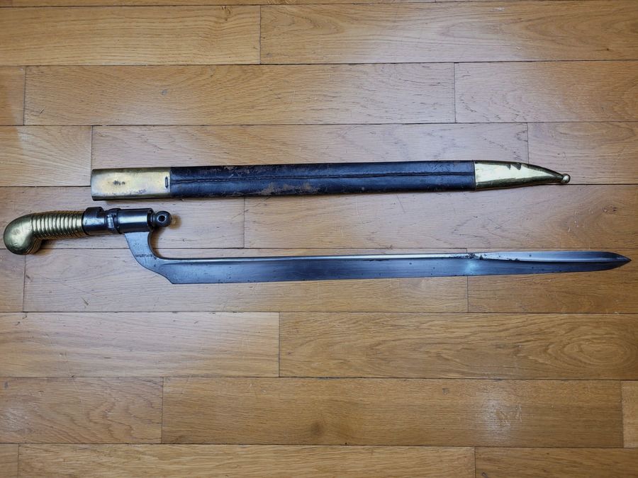 Seltene Bajonett „Poncharra“ 1. Modell – Büchse der Tirailleure 1837 – eine der + seltensten französischen Bajonette mit Futteral(!) Ausgezeichneter Zustand, Bild 8 von 24
