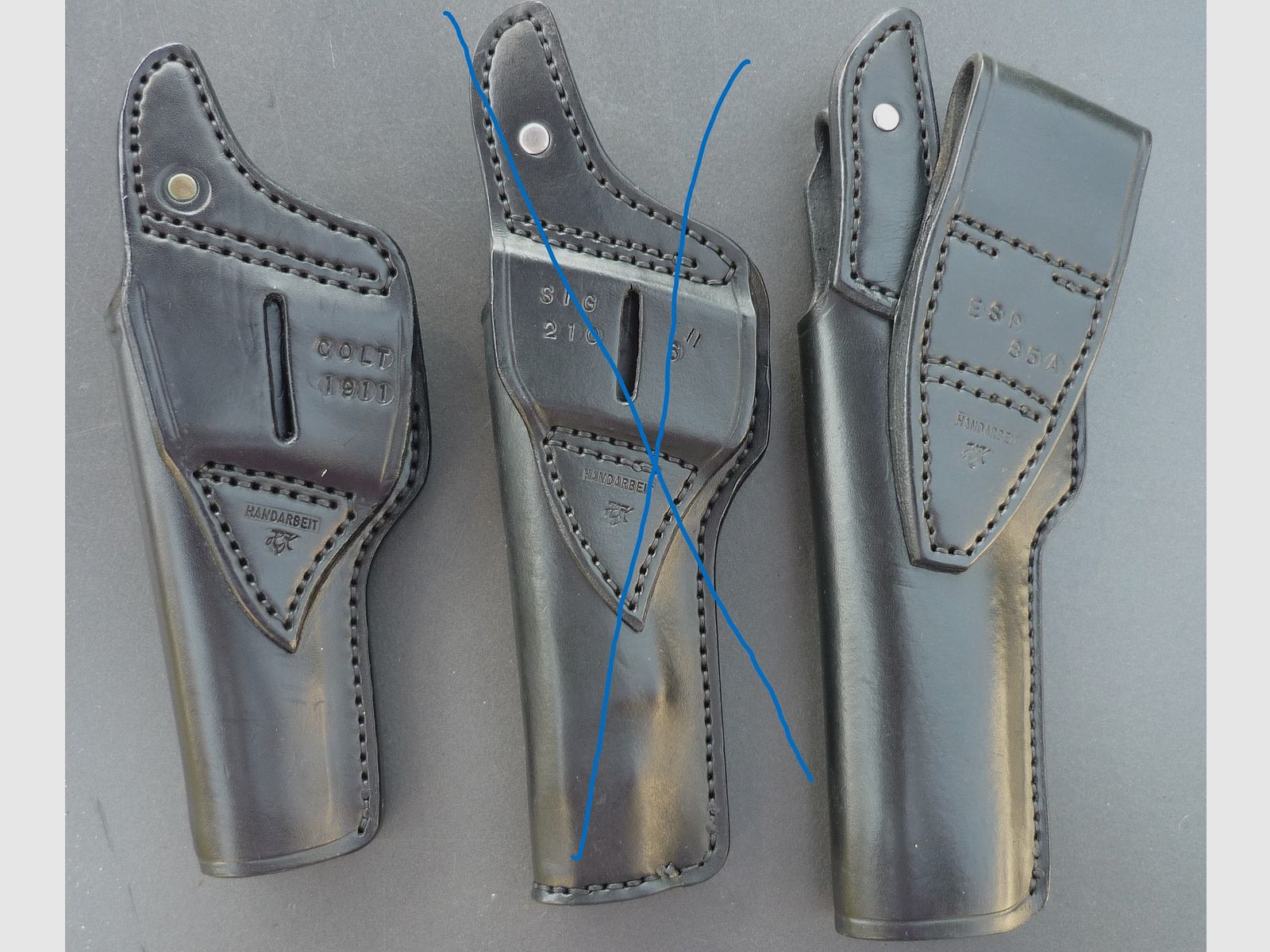 HKDesign Holster  Art. Nr.  002 : Einfachholster mit Snapverschluß  -  für: Colt 1911,  ESP 85 A  -  für Rechtshänder