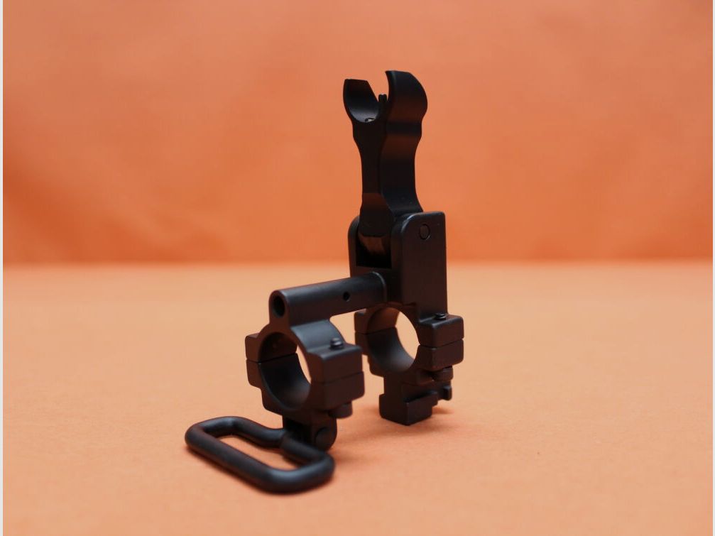 Yankee Hill Machine AR-15: Front Sight Assembly Flip-Up Hooded YHM w. Bayonet Lug Bolt-On Mount .750" ID Steel Matte