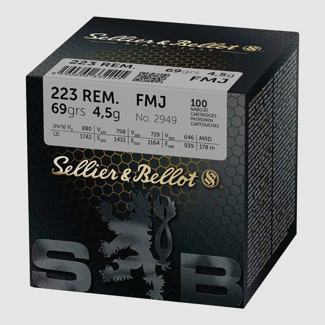 Sellier & Bellot FMJ 4.5g/69grs to 100 .223 Rem., image 1 of 2