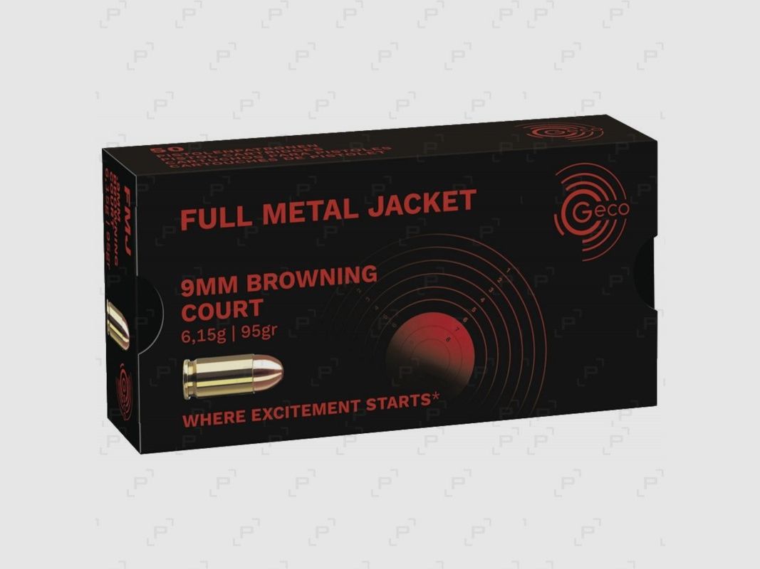 Sportpatronen für Handfeuerwaffen GECO FMJ Kaliber 9 mm BROWNING COURT - 95GR