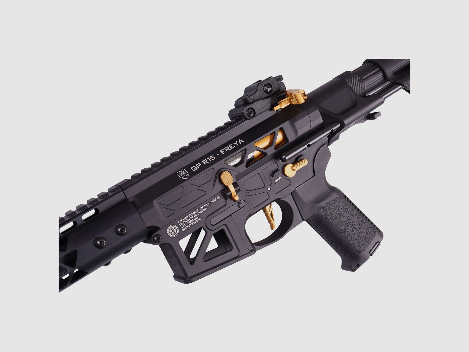 GP R15 FREYA ALPHA Full Skeleton PDW 13" gen.2 M-LOK Czarny/Złoty S-AEG Wolne od 18 lat -F- | Delta Armory