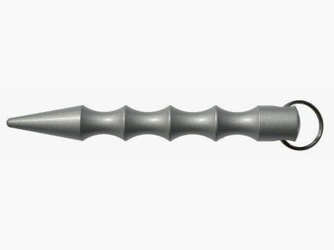 Kubotan chromé avec rainures pour les doigts et pointe