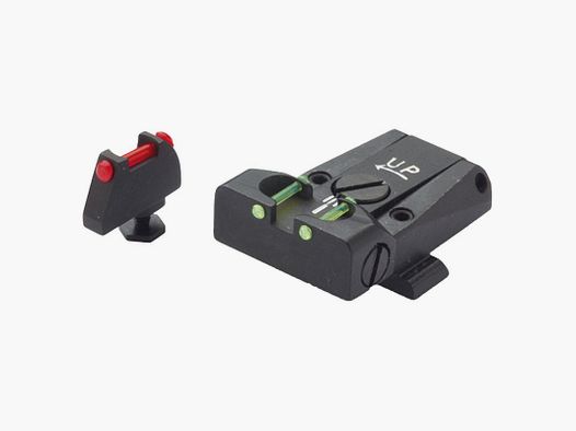 HAUSSE REGLABLE + GUIDON FIBRE OPTIQUE (NVLLE QUEUE D'ARONDE)GLOCK 17-19-20-21-22-23-25-26-27-28-29-30-31-32