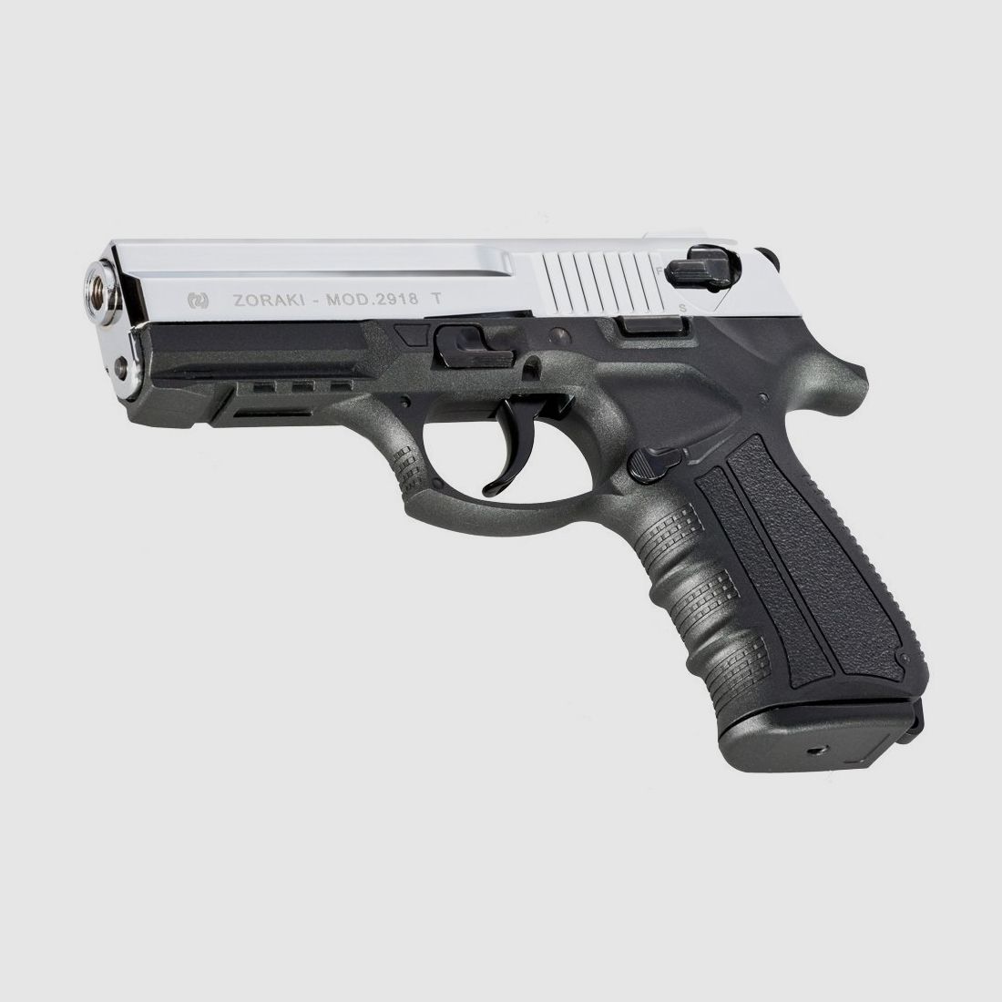 ZORAKI 2918 Noir / Chrome Brillant 9mm P.A.K. Pistolet d'alarme au style de la Beretta 92F / M9