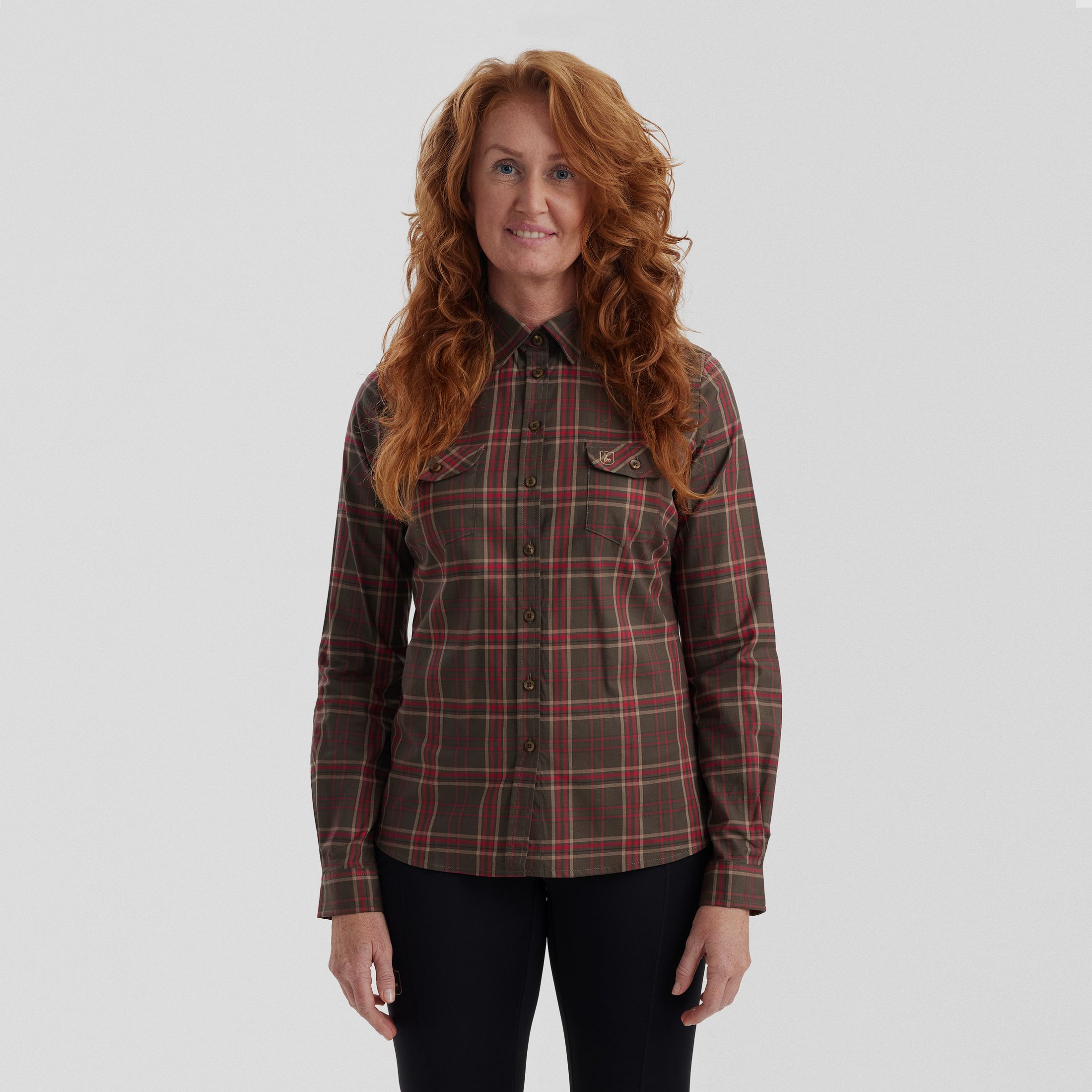 Lady Elena Hemd - Green Check – Kleidergröße Damen: 38