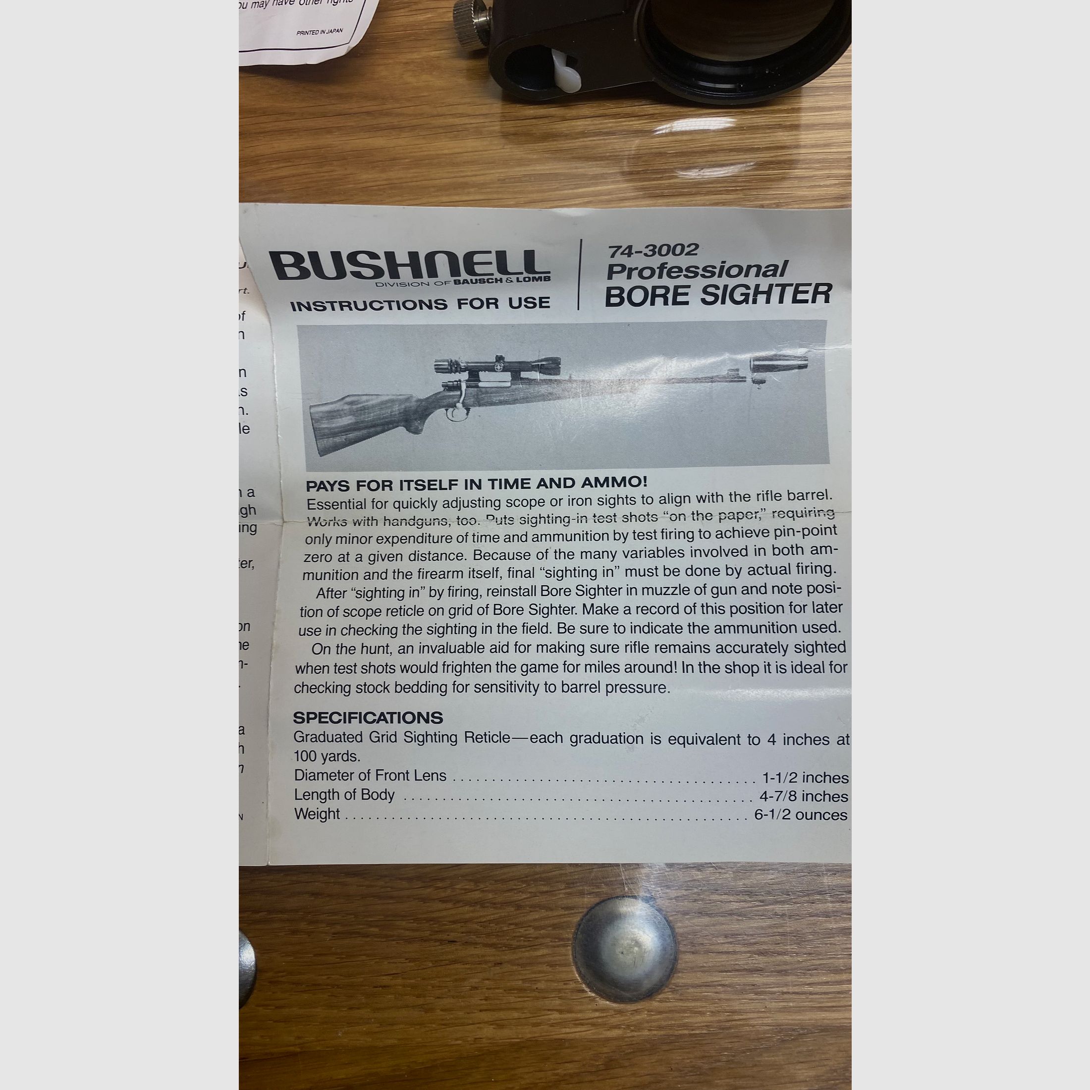 Schussprüfer, Optischer Kollimator von BUSHNELL, Kaliber 7mm bis .35