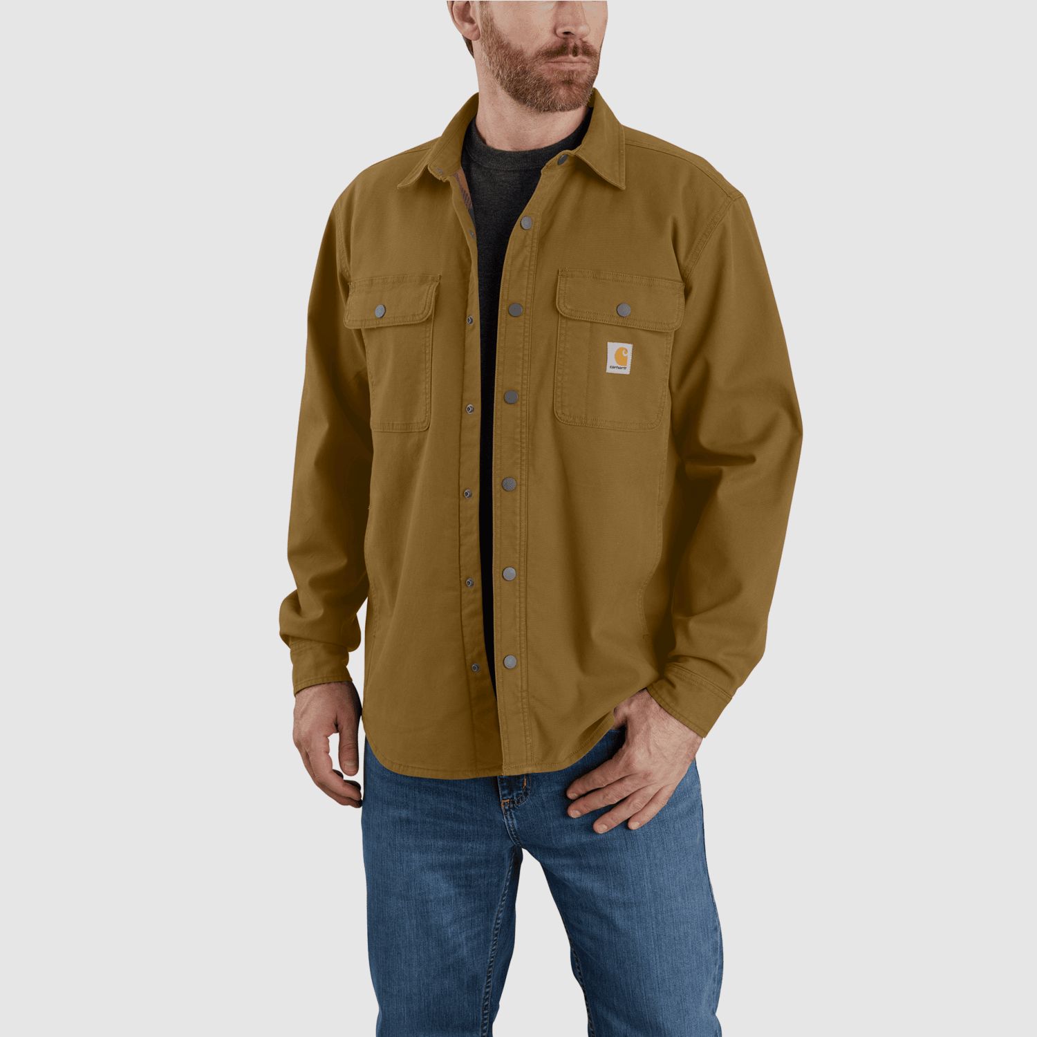 Carhartt Rugged Flex™ Relaxed Fit Canvas Fleece-Lined Shirt Jac Men Oak Brown L