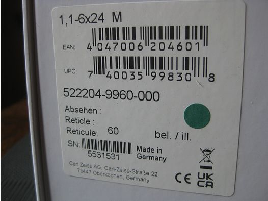  NUEVO " = MEJOR ZEISS V6 en 1,1-6x24 M con retícula-60 ! NO V8-Swarovski -Z6i-Z8i-LEICA-SAUER-MAUSER-Blaser-Schmidt&Bender-GPO etc.