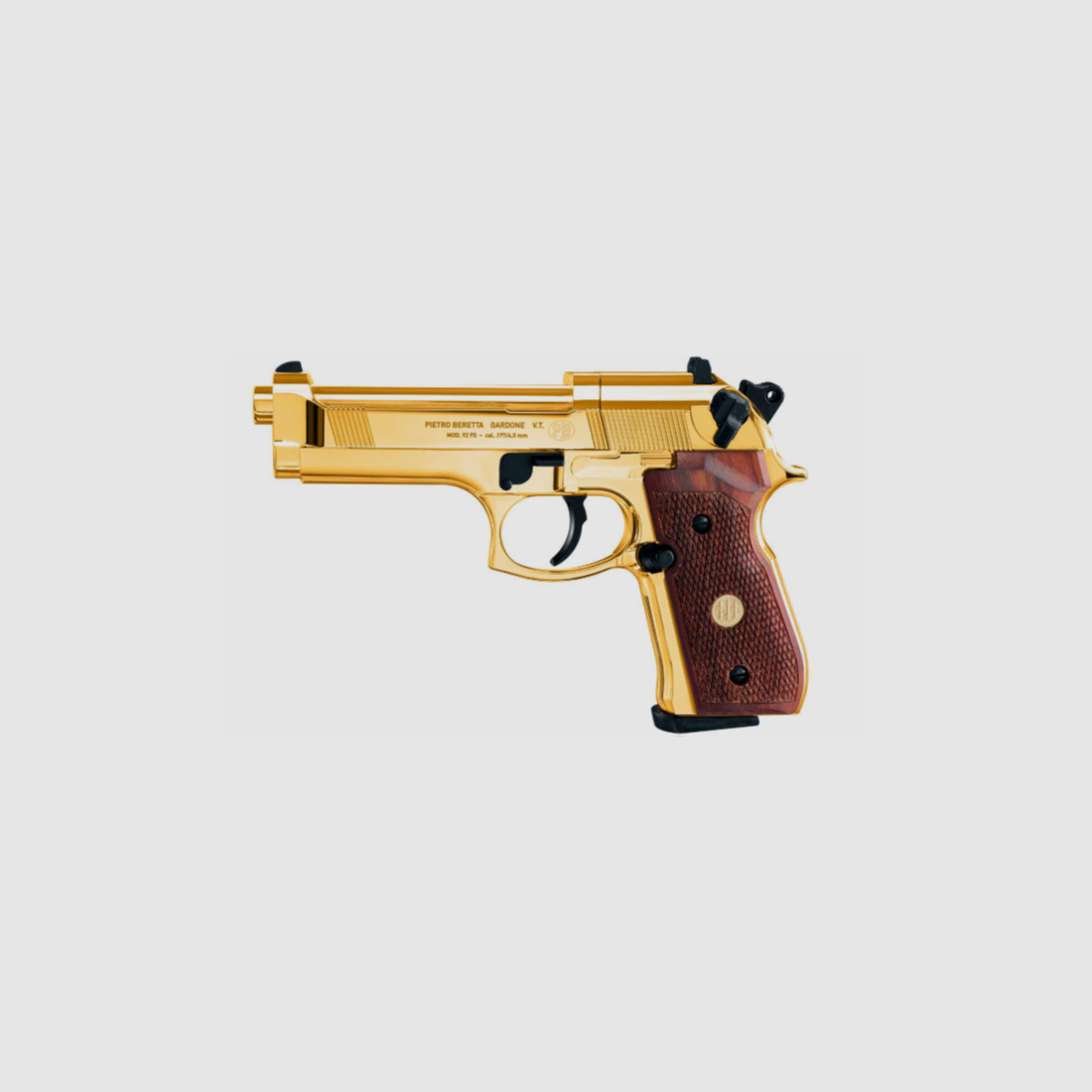 Beretta Mod.92 FS CO2 Luftpistole 4,5 mm Diabolo Gold-Finish mit Echtholzgriffschalen