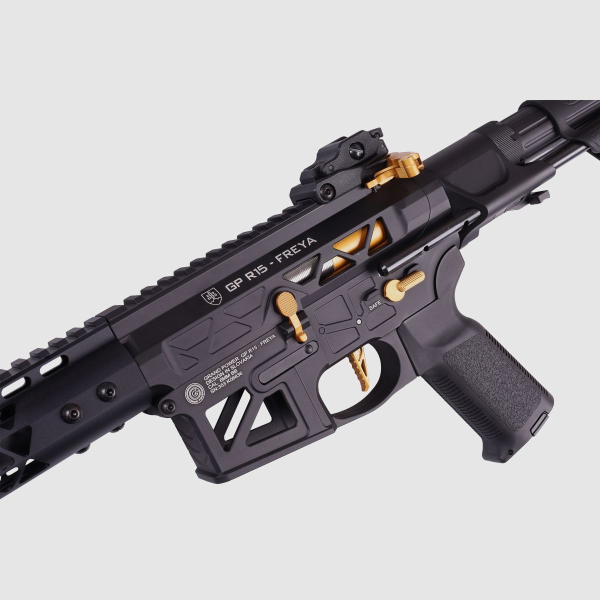 GP R15 FREYA ALPHA Full Skeleton PDW 13" gen.2 M-LOK Czarny/Złoty S-AEG Wolne od 18 lat -F- | Delta Armory