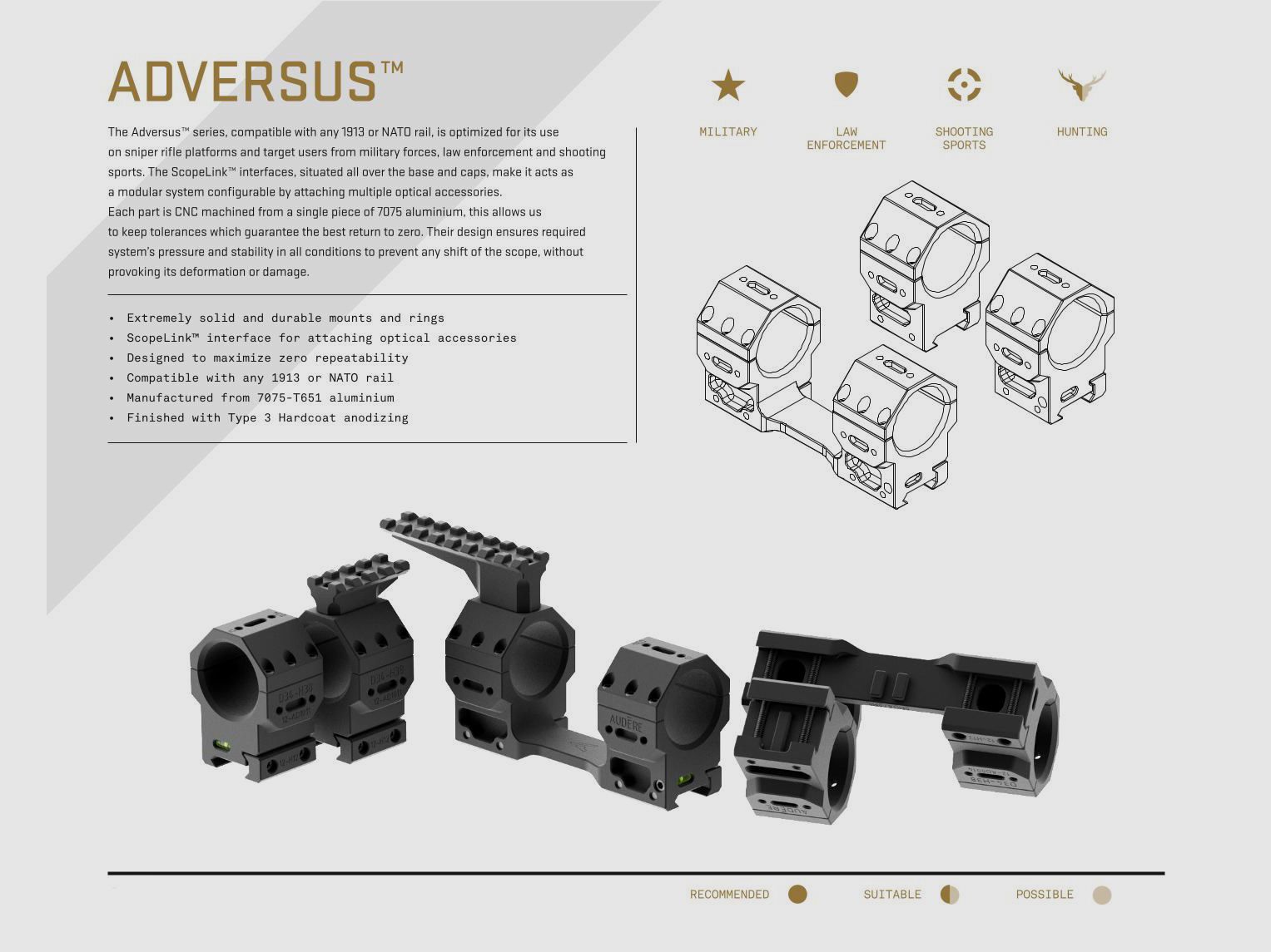 AUDERE Adversus™ Gen2 Scope Rings Ø30 H38 FDE, Bild 3 von 6