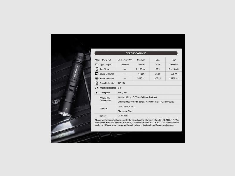 Nextorch P86 lampe torche avec sifflet (120 dB) 1600 lm, image 2 sur 7