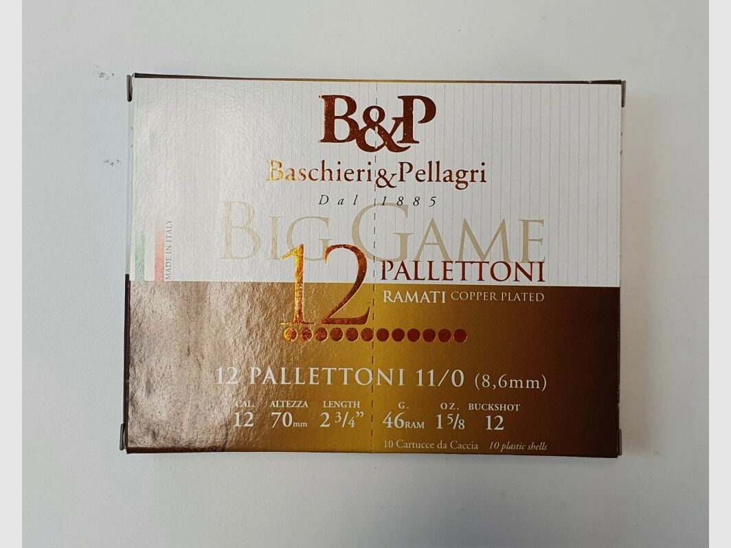 Baschieri & Pellagri 12/70 4 Big Game BUCK 12 Proiettili 8,6mm 45g - 10 Colpi