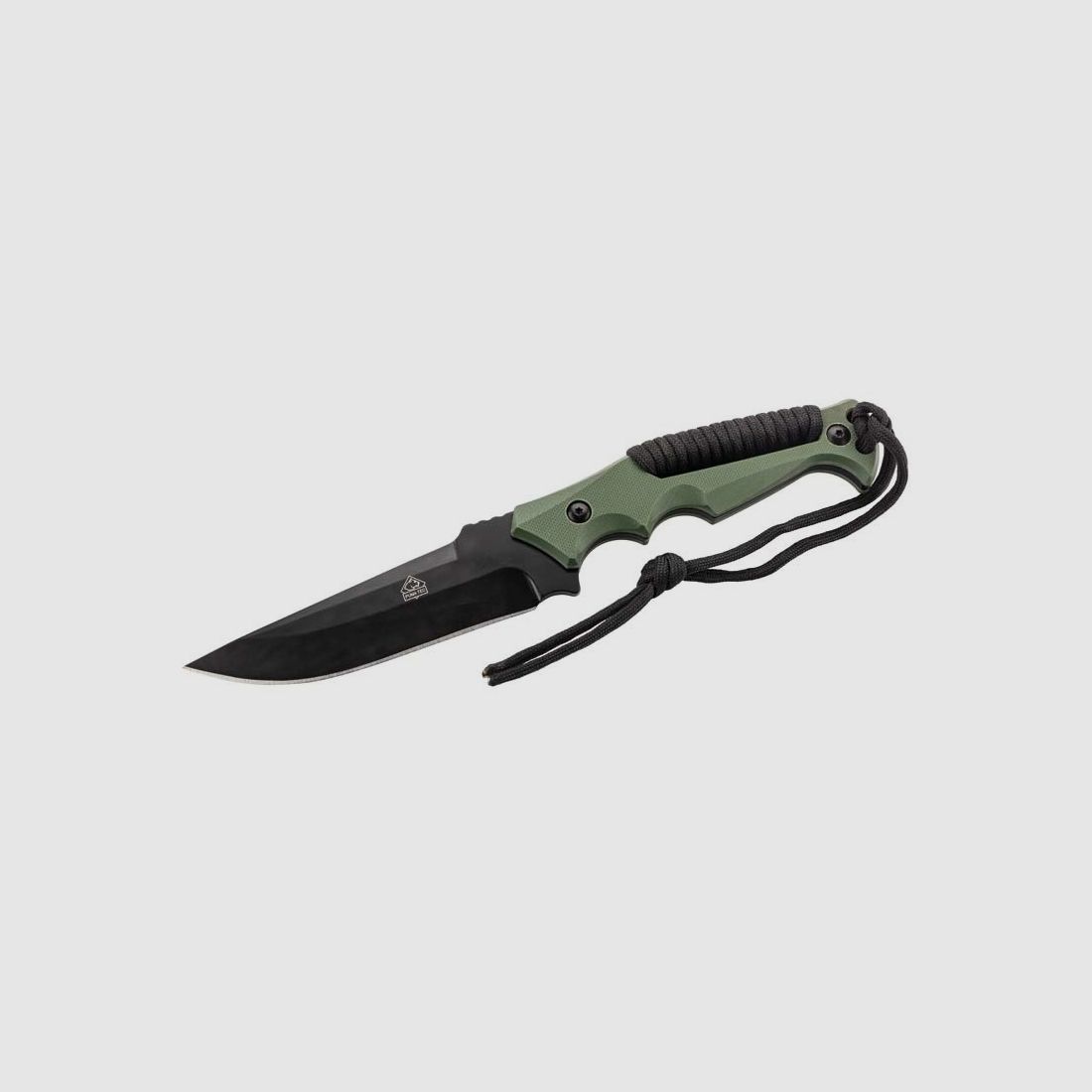 Cuchillo de cinturón Puma TEC, acero AISWI 420, recubierto de negro, mango G10 verde, Paracord, funda de Kydex con liberación rápida