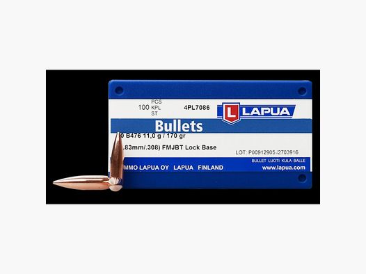 .308 Projectiles Lapua Lock Base FMJBT 170 gr B476 VE100