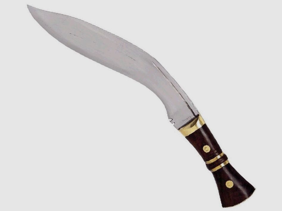 Nóż Kukri z mosiężnym inkrustacją z skórzanym etui
