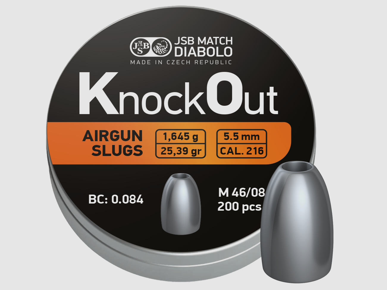 JSB KO Slugs, Kal. .216 / 5,5mm, 1,645g,