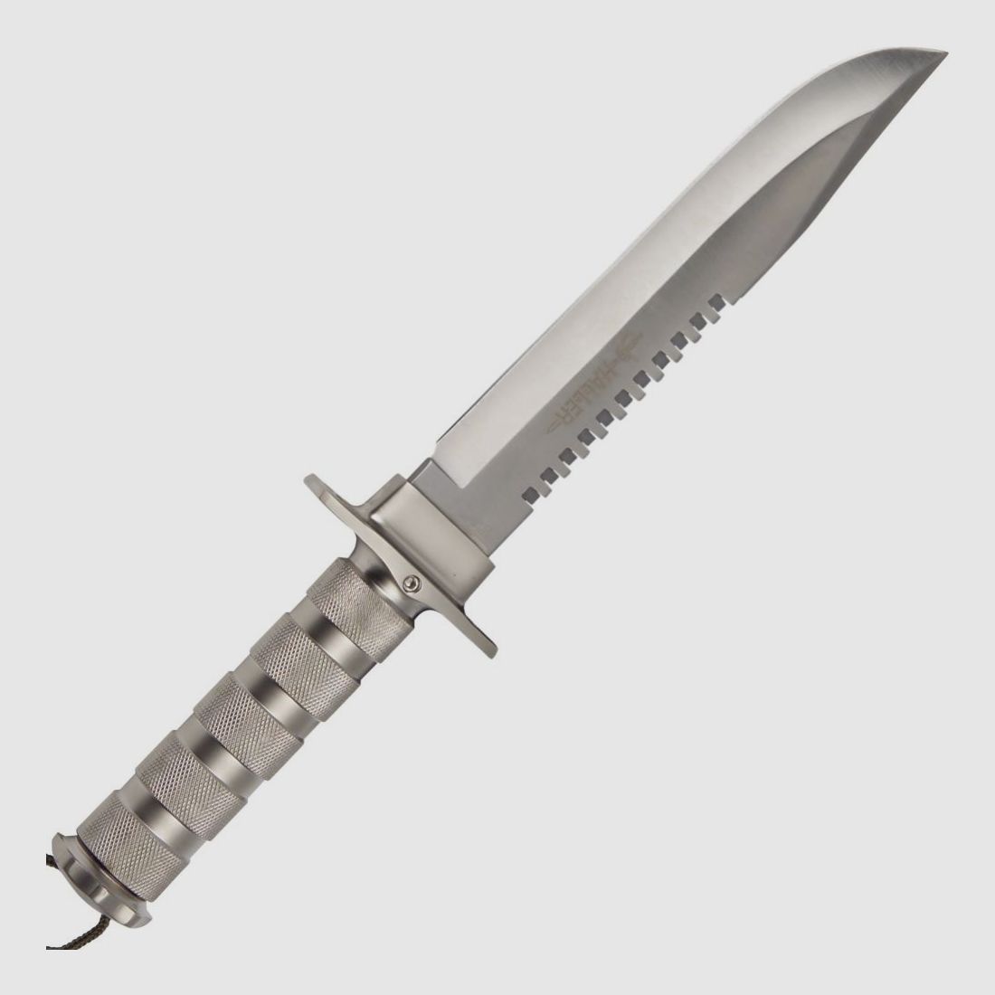 Survival knife with strong back saw teeth