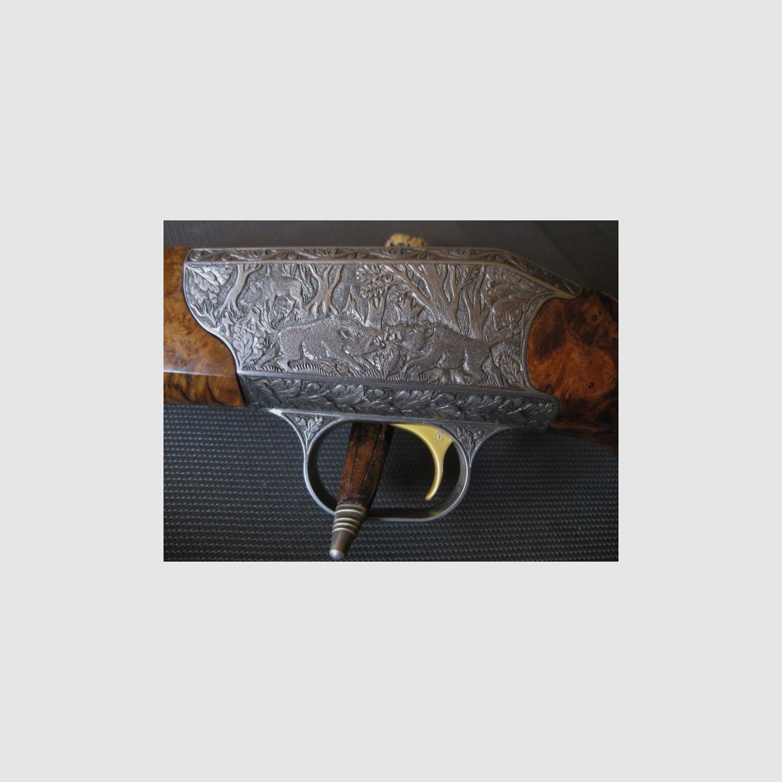 Absolutely UNIQUE COLLECTOR'S ITEM = Almost like new "Custom STEEL SYSTEM completion" with HAND-MODELED FULL ENGRAVINGS for R93, with custom-made right-handed semiweight stock and Category-11!! System is still one WITHOUT serial number!! Includes Blaser leather rifle sling!, image 17 of 17