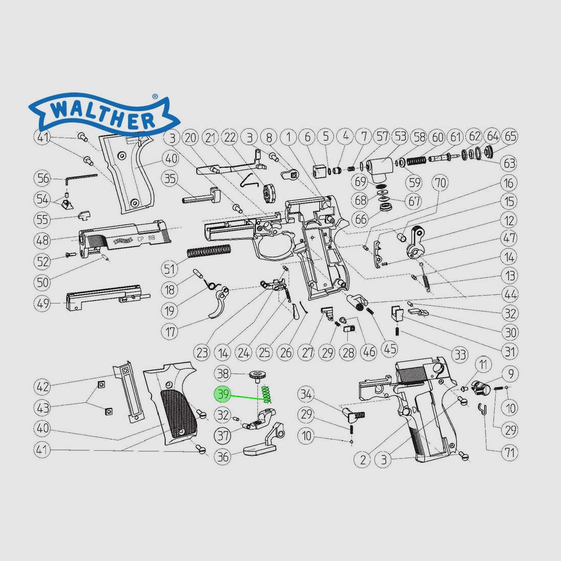Druckfeder fĂĽr Kapselspanner fĂĽr CO2 Pistole Walther CP88, Ersatzteil