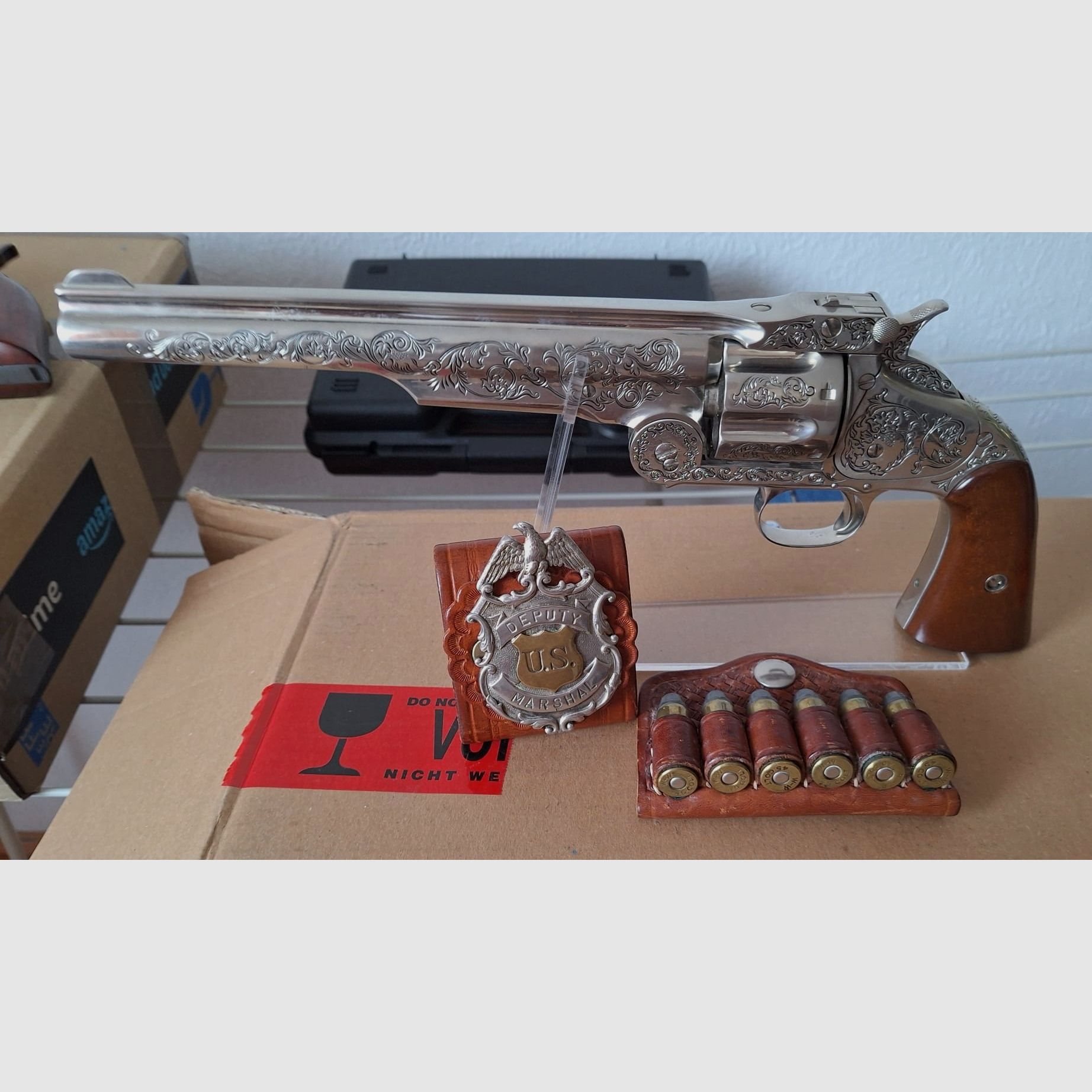 Western revolver engraved