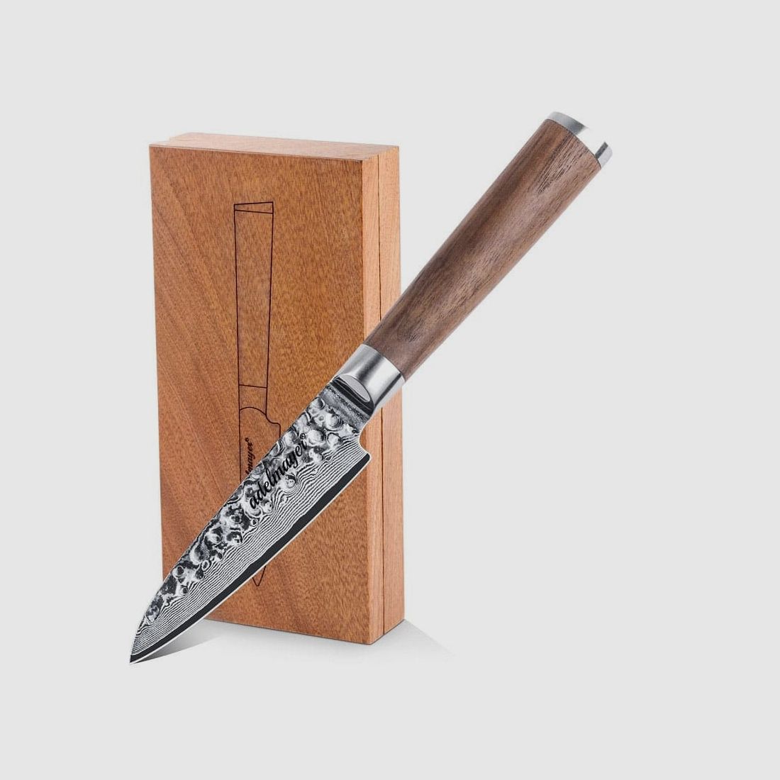 adelmayer® Damastmesser Schälmesser 9,3 cm handgeschliffen und mit Walnussgriff