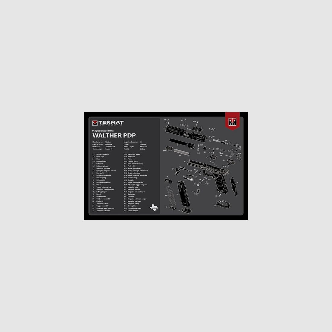 TekMat Tapis de nettoyage pour arme 17″ – Walther PDP