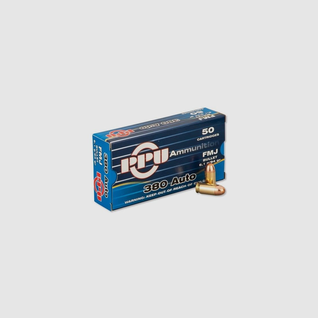 Munitions PPU cal. 9mm 380 Auto 6,1 g/ 94 grs/FMJ, boîte de 50 pièces, image 1 sur 3