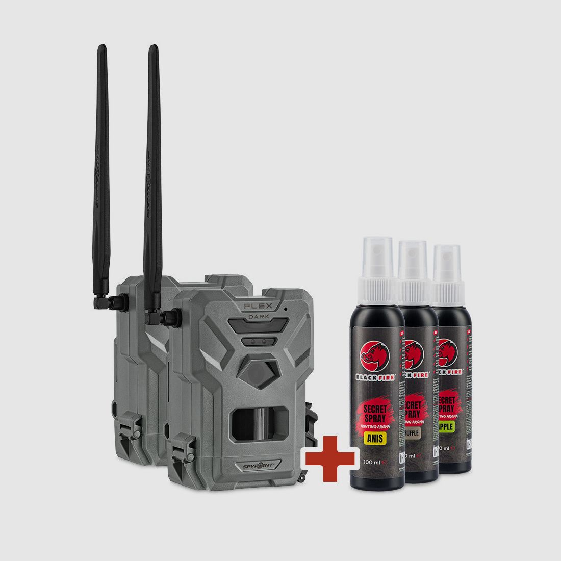 SPYPOINT FLEX-DARK Pack Duo + BLACK FIRE Secret Spray Anyż/Jabłko/Trufla - Nadzór i Atrakcyjne Środki Łowieckie, zdjęcie 1 z 7