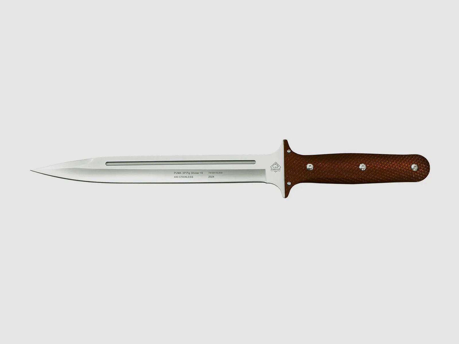 PUMA XP pig sticker 15, scalping knife, pakkawood brown with fish skin, leather sheath