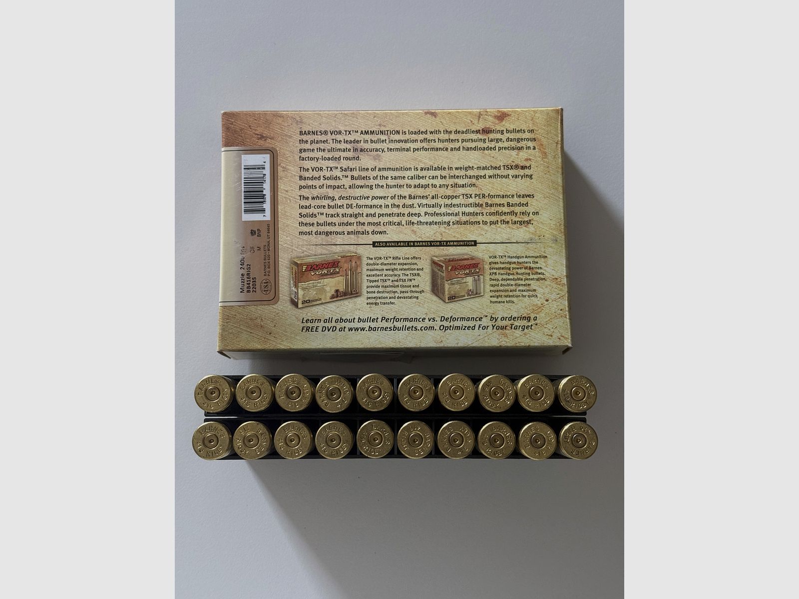 .416 Rigby Barnes cartridges in the original packaging