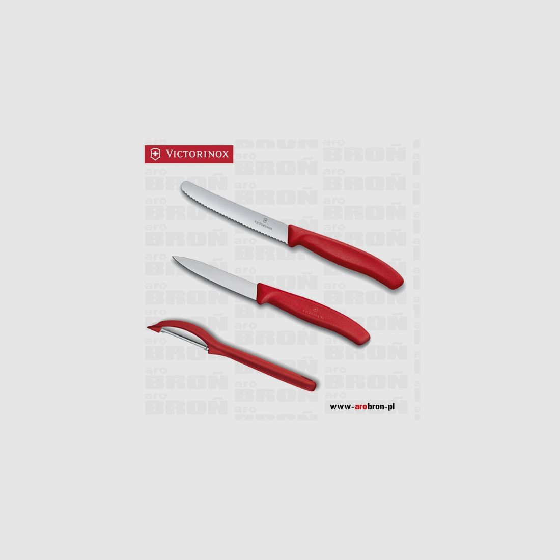 VICTORINOX knife and accessory set 6.7111.31, peeler and 2 knives, plain edge and serrated, RED, image 2 of 3