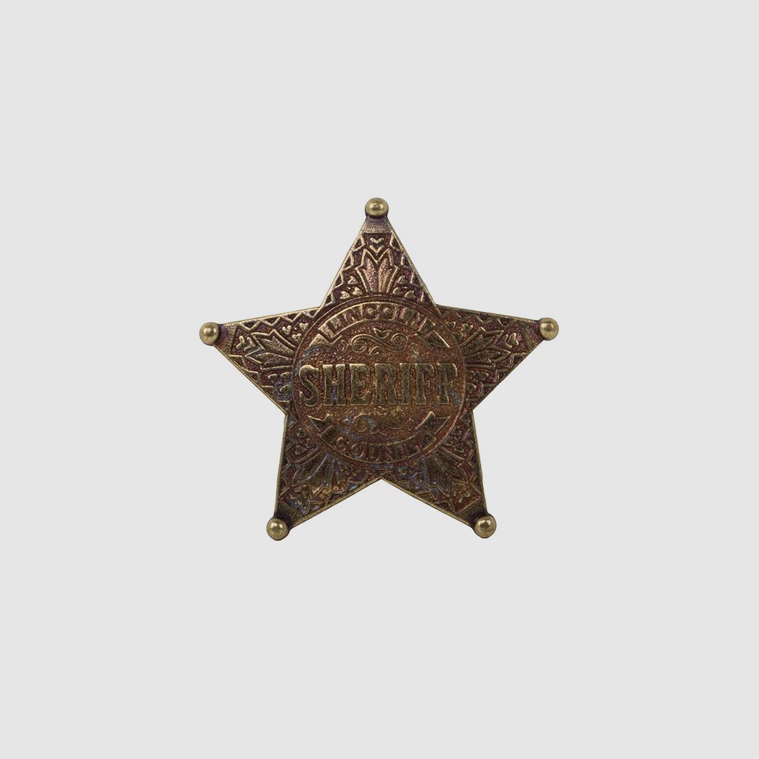 Sheriff Stern mit Kugelspitzen Metall MaĂźe 6,5 cm messing