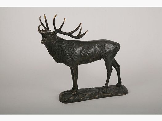 Lovergreen große Bronzestatue Motiv grasender Hirsch Maxi-Modell