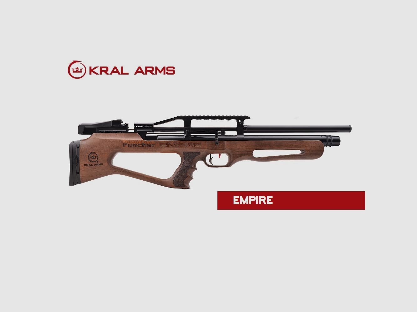 PCP-Gewehr KRAL Puncher Empire Holz Kal. 5,50 mm – 24 Joule mit Schalldämpfer.