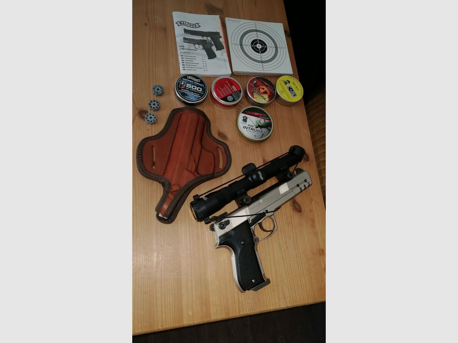 Walther CP 88 "Sniper edition" vernickelte Luftpistole mit viel Zubehör