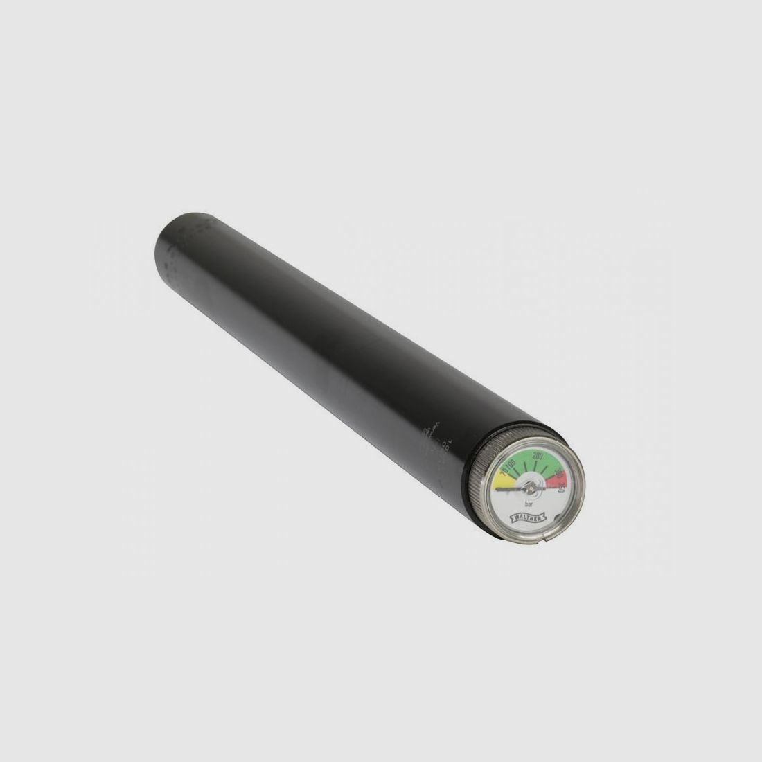 Luftdruckbehälter Stahl Walther 300 bar schwarz 200 ccm, Länge 380 mm, 750 gr mit Manometer