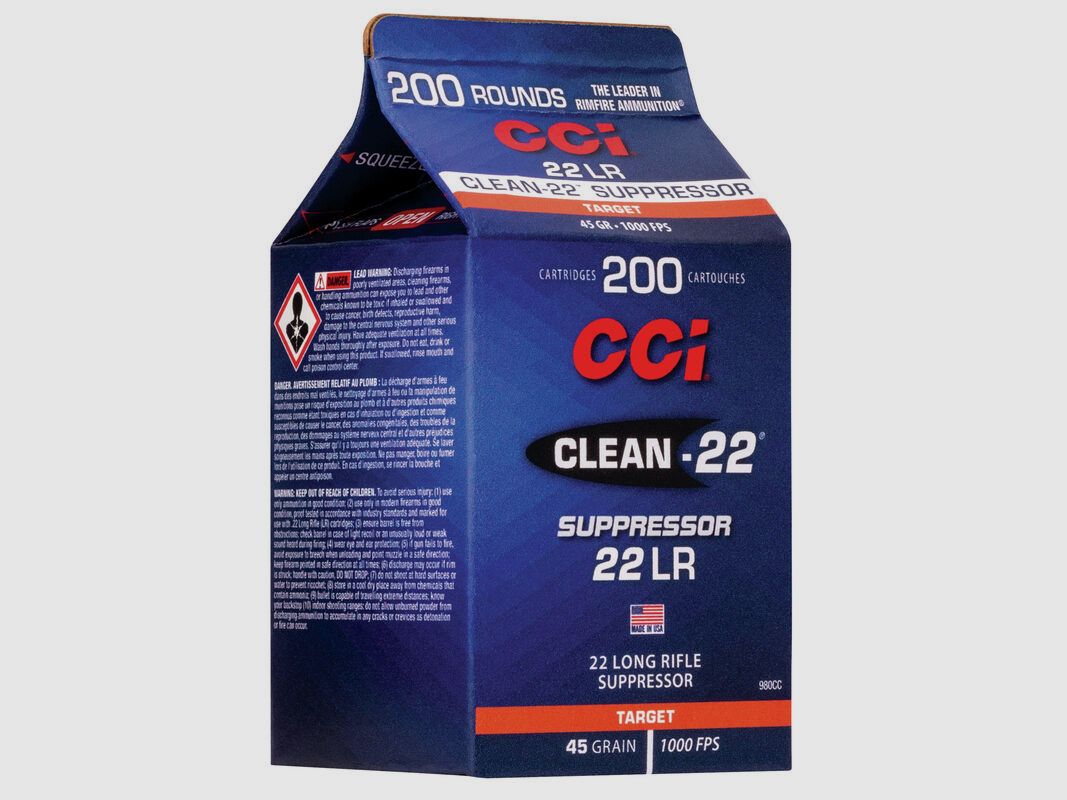 CCI Clean-22 Suppressor .22 LR 45GR LRN 200 Patronen, Bild 1 von 3