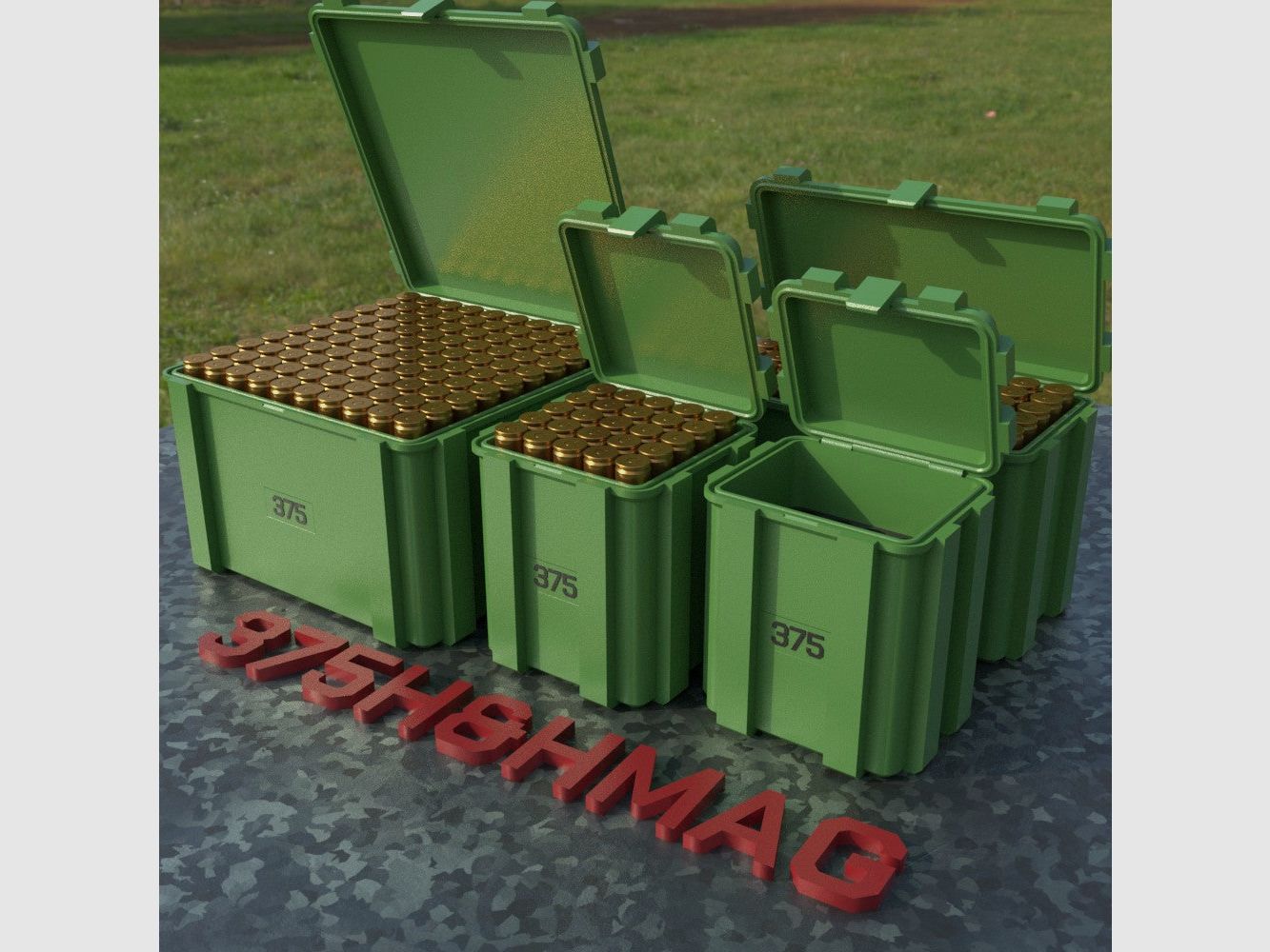 Caja de municiones Filamelt / .375 H&H Mag / 'tapa abatible' / caja de cartuchos, caja de municiones