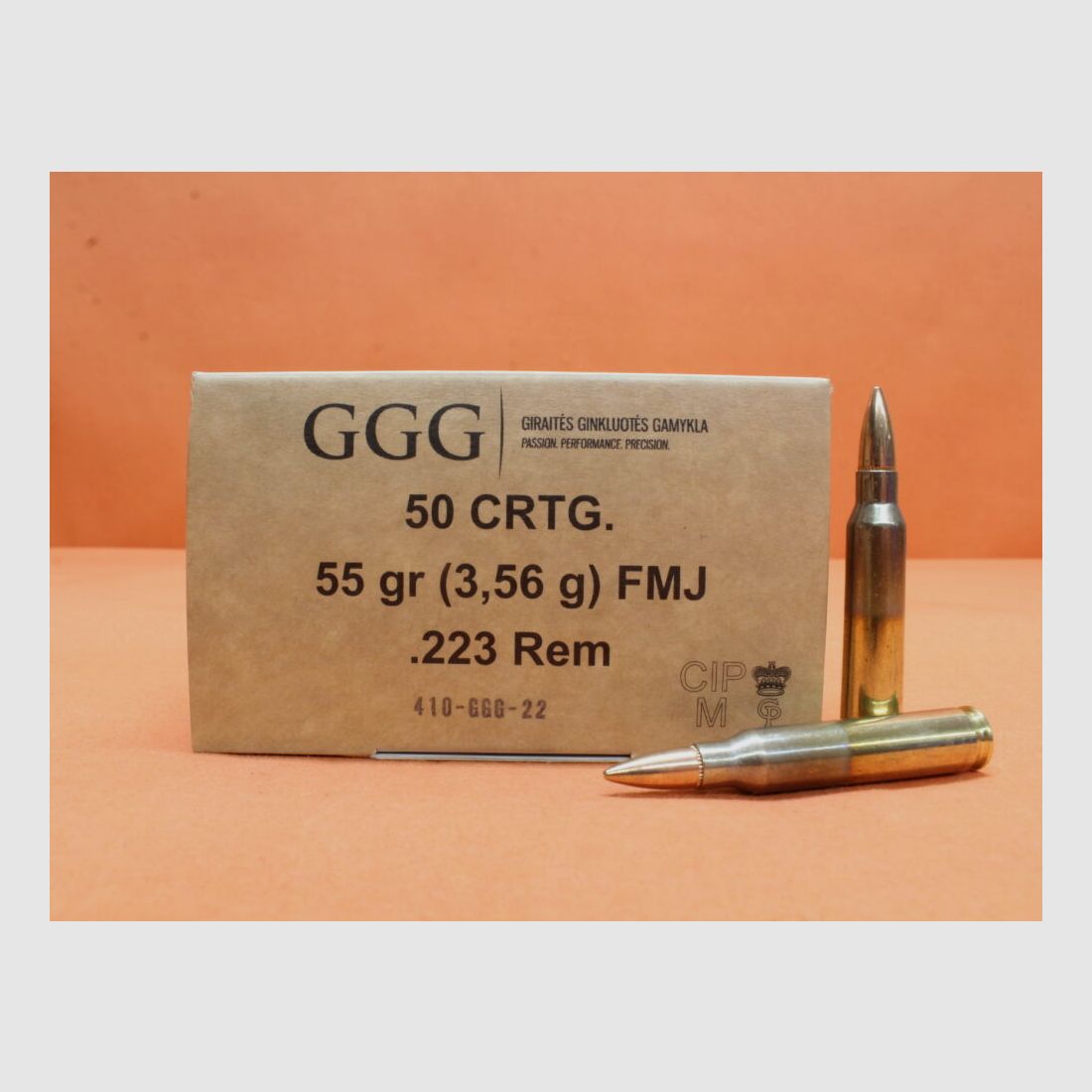 GGG. Patrone .223Rem GGG 55grs FMJ (GPR11) VE 50 Patronen/ 3,56g Vollmantel