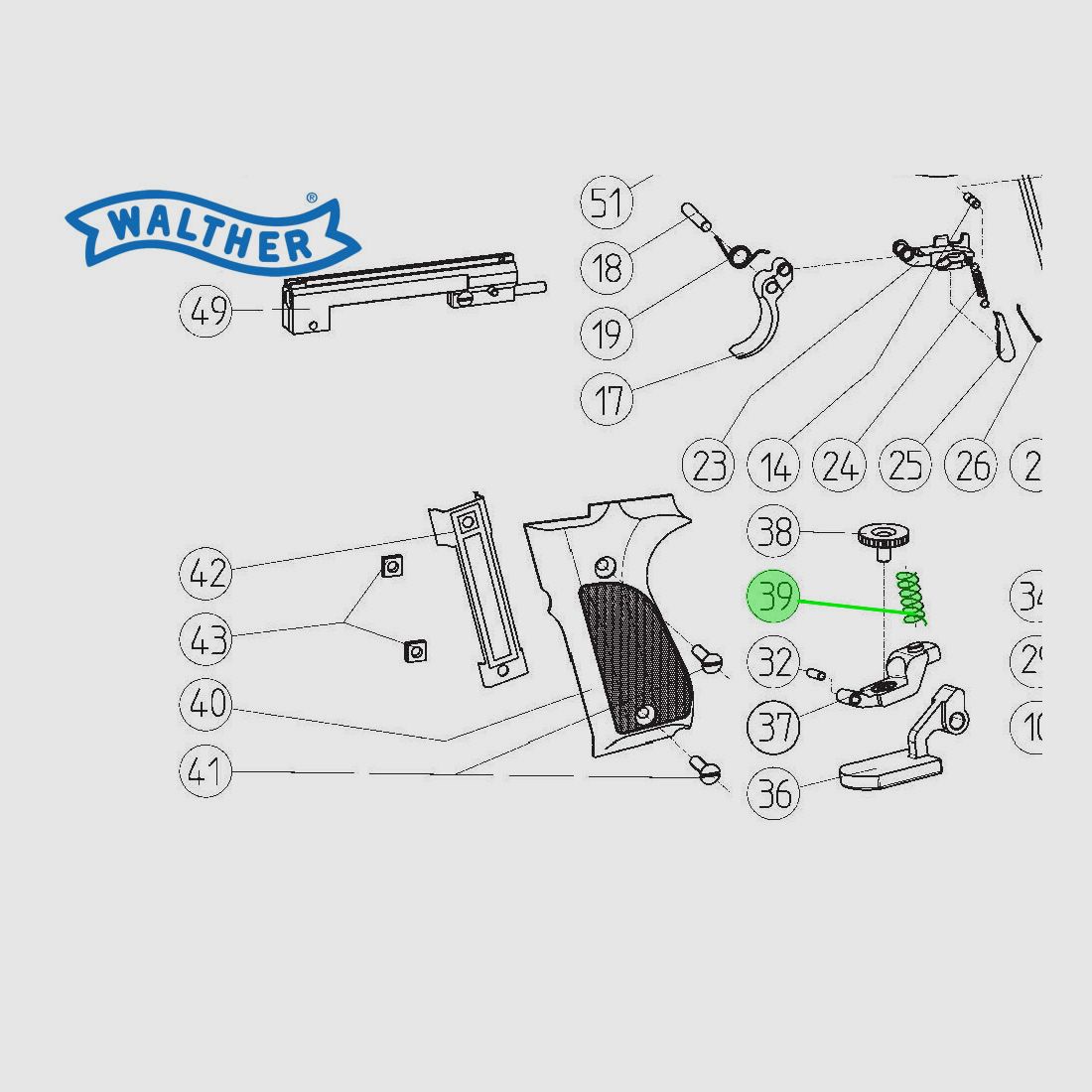 Druckfeder fĂĽr Kapselspanner fĂĽr CO2 Pistole Walther CP88, Ersatzteil