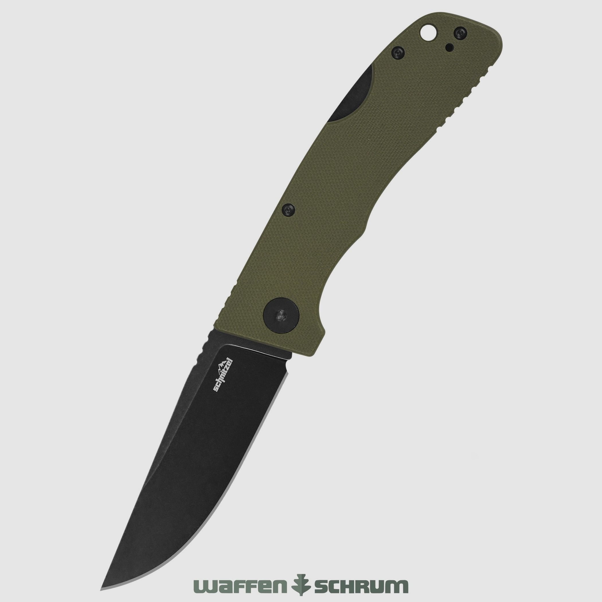 Schnitzel Outdoo Taschenmesser KVAR rostfreier 14C28N-Stahl mit Blackwashed-Finish grün - schwarz