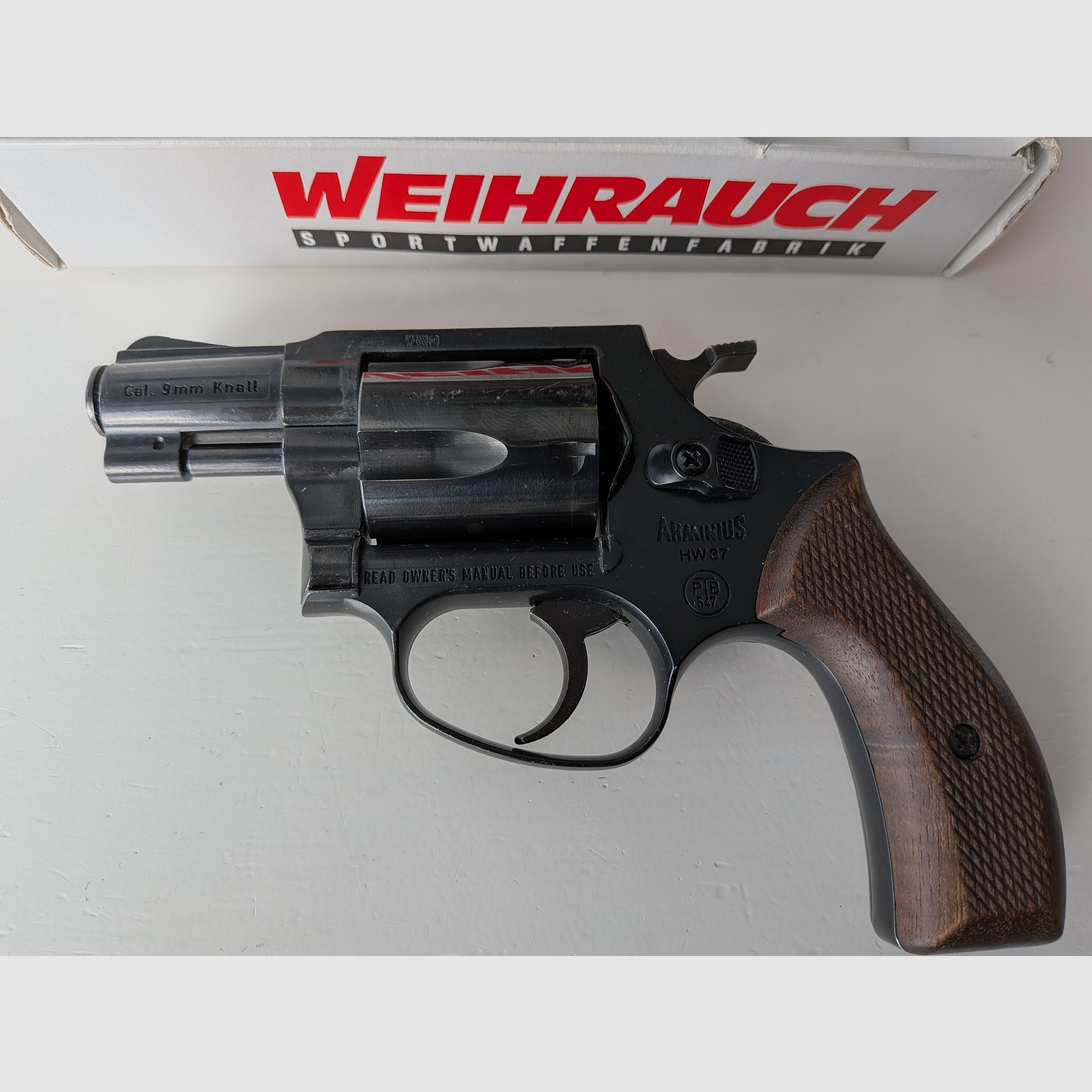 Arminius Weihrauch HW37 ++ Alte PTB 547++ Holzgriffe Schreckschuss Revolver 9mm Knall HW 37